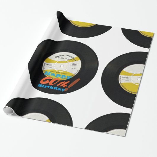60e verjaardag van vinylrecord (45 rpm) naam WP Cadeaupapier (Uitgerold)