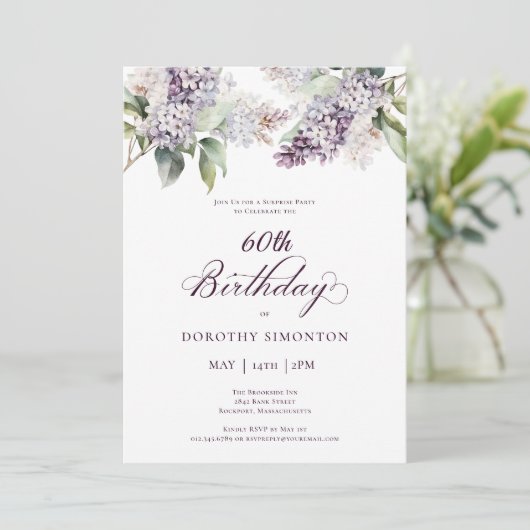 60e verjaardag verrassingsfeest Paarse Lila bloem Kaart (Staand voorkant)