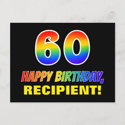 60e verjaardag: Vet, Leuk, Eenvoudig, Regenboog 60 Briefkaart (Voorkant)