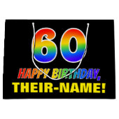 60e verjaardag: Vet, Leuk, Eenvoudig, Regenboog 60 Groot Cadeauzakje (Voorkant)