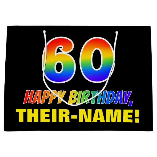 60e verjaardag: Vet, Leuk, Eenvoudig, Regenboog 60 Groot Cadeauzakje (Voorkant)