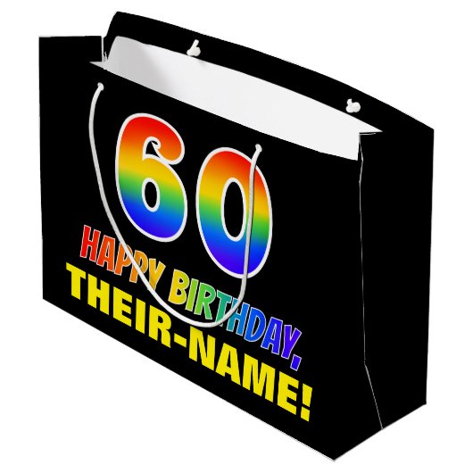 60e verjaardag: Vet, Leuk, Eenvoudig, Regenboog 60 Groot Cadeauzakje (Achterkant Gekanteld)