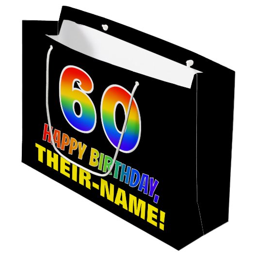 60e verjaardag: Vet, Leuk, Eenvoudig, Regenboog 60 Groot Cadeauzakje (Voorkant Gekanteld)