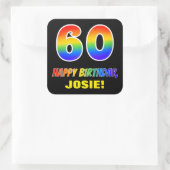 60e verjaardag: Vet, Leuk, Eenvoudig, Regenboog 60 Vierkante Sticker (Tas)