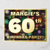 60e verjaardag: Vette, kleurrijke Fireworks-look Folie Uitnodiging Briefkaart (Voorkant)