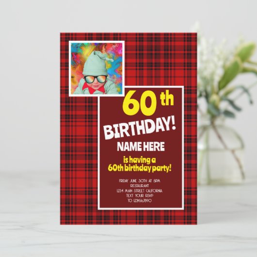 60e verjaardag viering check Plaid Rood Zwart Kaart (Staand voorkant)