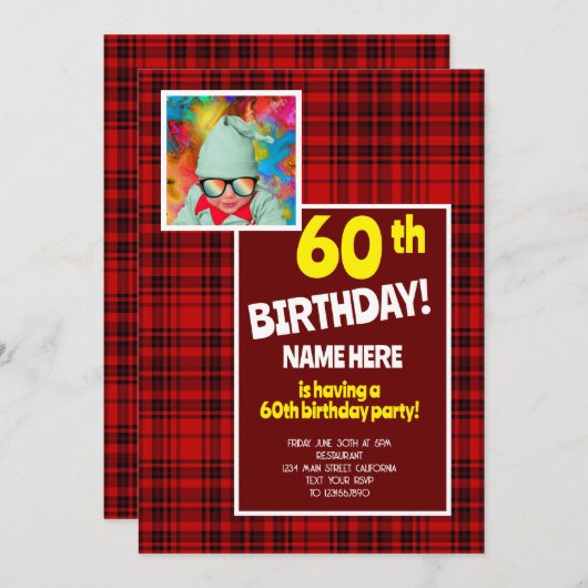 60e verjaardag viering check Plaid Rood Zwart Kaart (Voorkant / Achterkant)