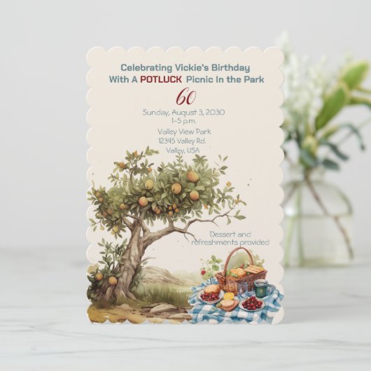 60e verjaardag viering picknick in het park kaart (Staand voorkant)