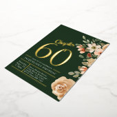60e Verjaardag Vintage Waterverf Bloemengoud Folie Uitnodiging (Gedraaid)