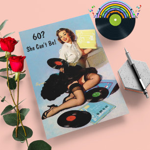 60e verjaardag vinylplaten muzieknotities pin-up kaart