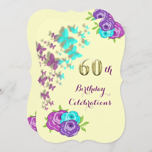 60e verjaardag vlinders en bloemen kaart (Voorkant / Achterkant)