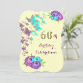 60e verjaardag vlinders en bloemen kaart (Staand voorkant)