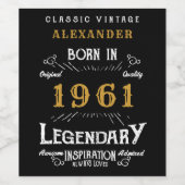 60e verjaardag Voeg Jouw naam uit 1961 Legendary t Wijn Etiket (Enkel label)