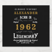 60e verjaardag Voeg naam 1962  zwart goud toe Sparkling Wijnetiket (Enkel label)