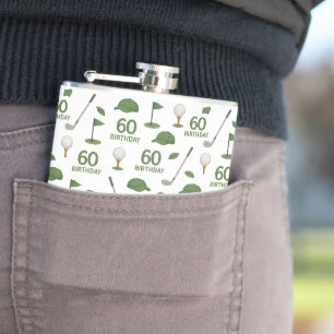 60e verjaardag voor golfer met bal en t-shirt heupfles