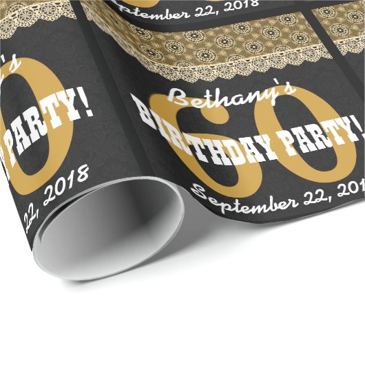 60e verjaardag voor haar A11 Black en Gold Cadeaupapier (Rol Hoek)