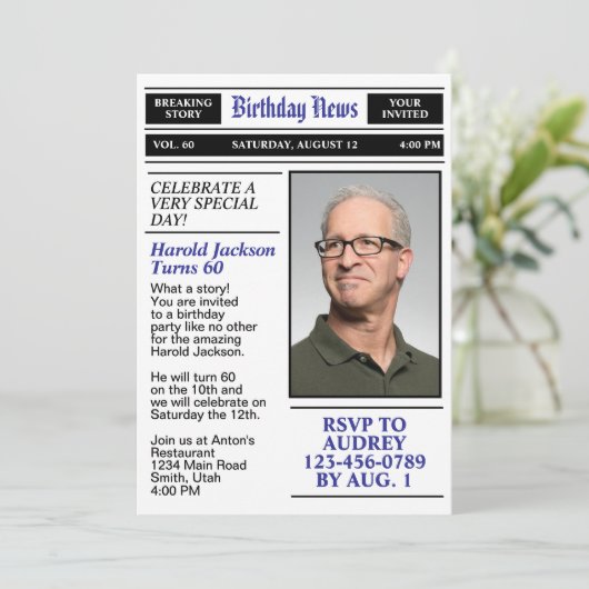 60e verjaardag voorpagina krant verjaardag kaart (Staand voorkant)