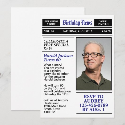 60e verjaardag voorpagina krant verjaardag kaart (Voorkant / Achterkant)