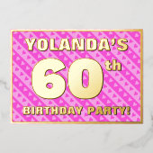 60e verjaardag — vuurroze harten en strips folie uitnodiging (Voorkant)