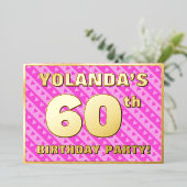 60e verjaardag — vuurroze harten en strips folie uitnodiging (Staand Voorkant)