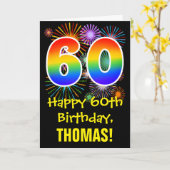 60e verjaardag: Vuurwerk Fun Pattern + Regenboog 6 Kaart (Gele Bloem)