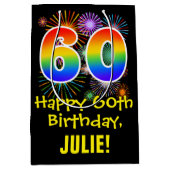 60e verjaardag: Vuurwerk Fun Pattern + Regenboog 6 Medium Cadeauzakje (Voorkant)