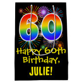 60e verjaardag: Vuurwerk Fun Pattern + Regenboog 6 Medium Cadeauzakje (Achterkant)