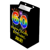 60e verjaardag: Vuurwerk Fun Pattern + Regenboog 6 Medium Cadeauzakje (Achterkant Gekanteld)