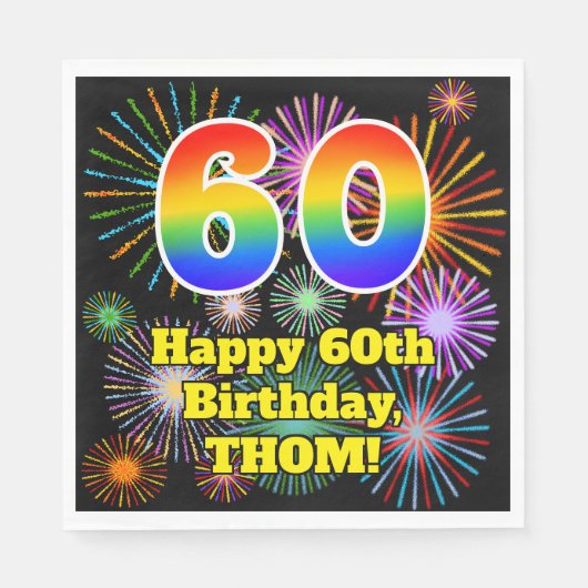 60e verjaardag: Vuurwerk Fun Pattern + Regenboog 6 Servet (Voorkant)
