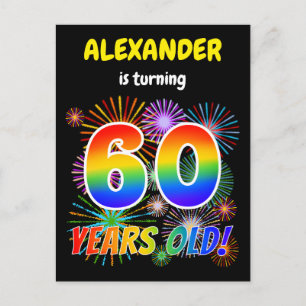 60e verjaardag - vuurwerk, regenboogblik "60" briefkaart