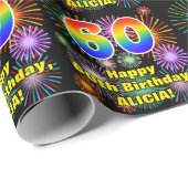 60e verjaardag: vuurwerk, regenboogblik # "60" cadeaupapier (Rol Hoek)