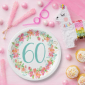 60e verjaardag waterverf bloemen feest papieren bordje (Feest)