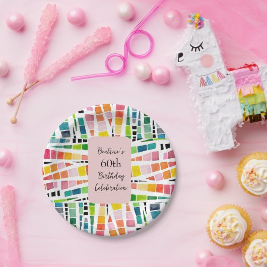 60e verjaardag Waterverf geometrisch patroon Papieren Bordje (Feest)