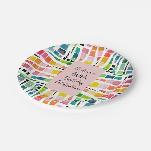 60e verjaardag Waterverf geometrisch patroon Papieren Bordje (Gekanteld)