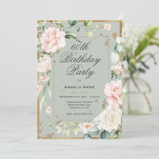 60e verjaardag Waterverf groen goud in Kaart (Staand voorkant)