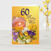 60e Verjaardag Wensen Kaart - freesia's en kaarsen (Gele Bloem)