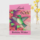 60e Verjaardag Wensen  Roze Kolibrie Kaart (Gele Bloem)