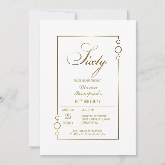 60e verjaardag White met Gold Lijst Party Kaart (Voorkant)
