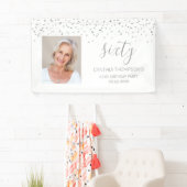60e verjaardag White Silver Confetti Foto Spandoek (Insitu)