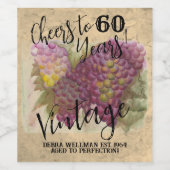 60e Verjaardag   Wijnlabel Wijn Etiket (Enkel label)
