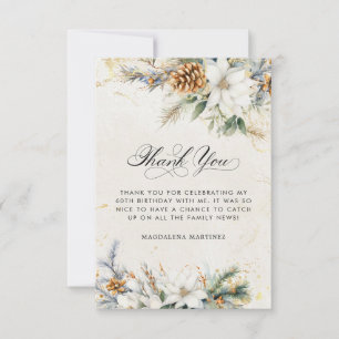 60e Verjaardag Winter White Floral Greenery Bedankkaart