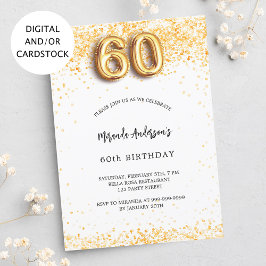 60e verjaardag wit goud confetti elegant kaart