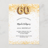 60e verjaardag wit goud confetti elegant uitnodiging briefkaart (Voorkant)