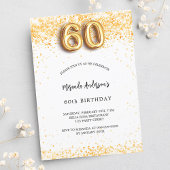 60e verjaardag wit goud confetti elegant uitnodiging briefkaart