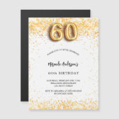 60e verjaardag wit goud confetti luxe magnetische uitnodiging (Voorkant / Achterkant)