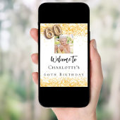 60e verjaardag wit goud foto confetti welkom poster