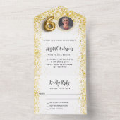 60e verjaardag wit goud fotofeest RSVP All In One Uitnodiging (Binnen)