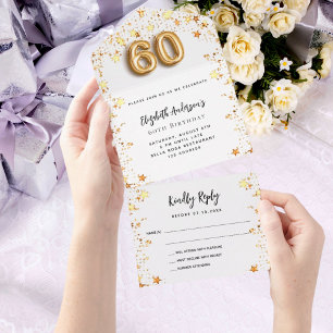 60e verjaardag witte gouden sterren feest RSVP All In One Uitnodiging