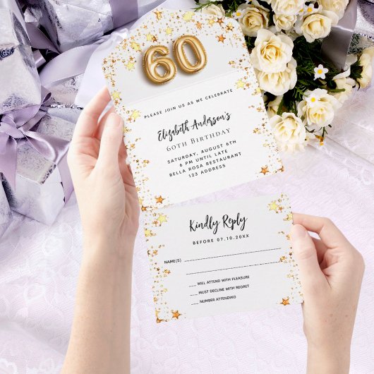 60e verjaardag witte gouden sterren feest RSVP All In One Uitnodiging