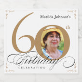 60e verjaardag Witte goudkalligrafie Aangepaste fo Sparkling Wijnetiket (Enkel label)